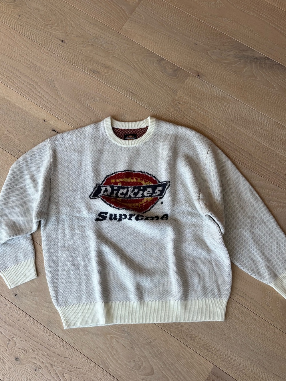 Supreme/Dickies Collab Cream Crewneck Sweater with Multicolor Logo